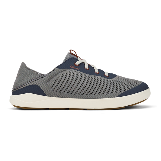 Men OluKai Moku Pae Men's Boat Shoes - Ash / Trench Blue