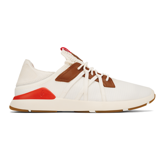 Men OluKai Mio Lī Men's Athletic Shoes - Bright White / Red Lava