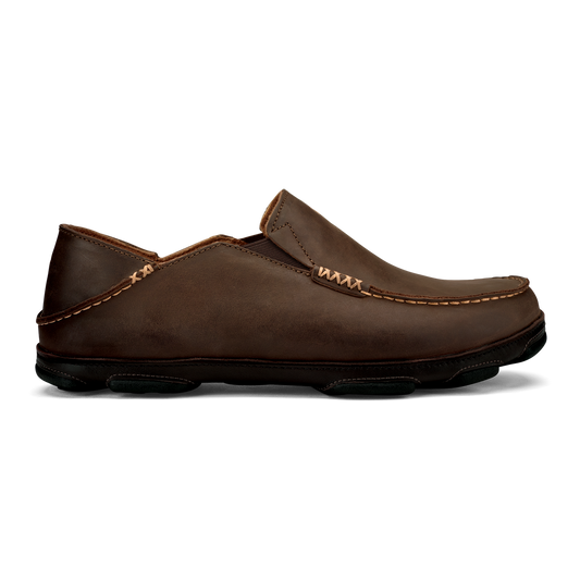 Men OluKai Moloā Men's Leather Slip On Shoes - Dark Wood / Dark Java