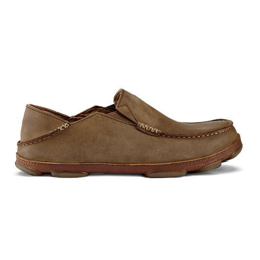 Men OluKai Moloā Men's Leather Slip On Shoes - Ray / Toffee