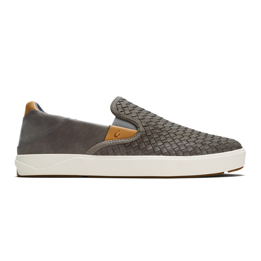 Men OluKai Lae‘ahi Lauhala Men's Leather Slip-On Sneakers - Ash