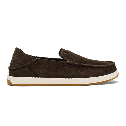 Men OluKai Kākaha Nia Men‘s Suede Slip-On Shoes - Dark Wood