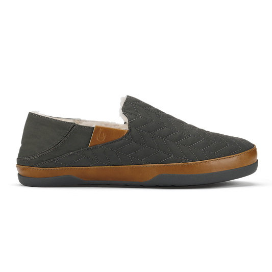 Men OluKai Hanohano Men’s Waxed Canvas Slippers - Dark Shadow