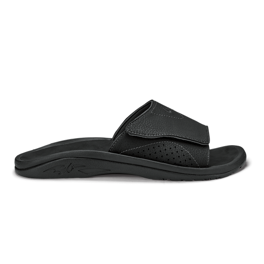 Men OluKai Nalu Slide Men's Beach Slide Sandals - Black