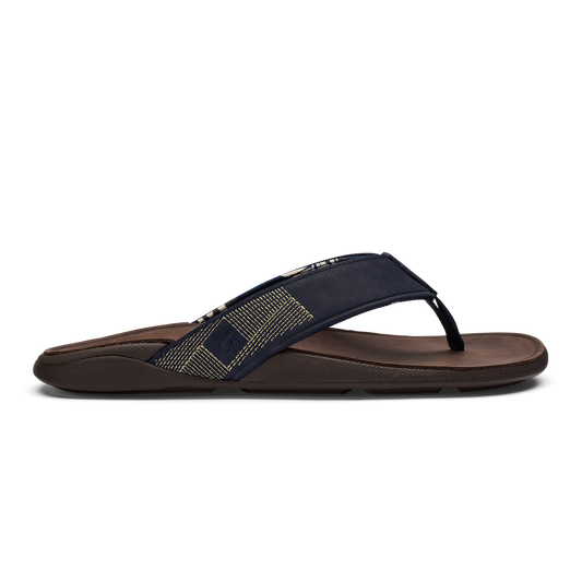 Men OluKai Tuahine Men's Waterproof Leather Beach Sandals - Trench Blue
