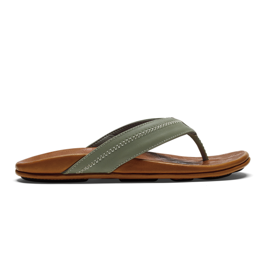 Men OluKai Hiapo - Odyssey Grey / Sahara Men’s Leather Beach Sandals
