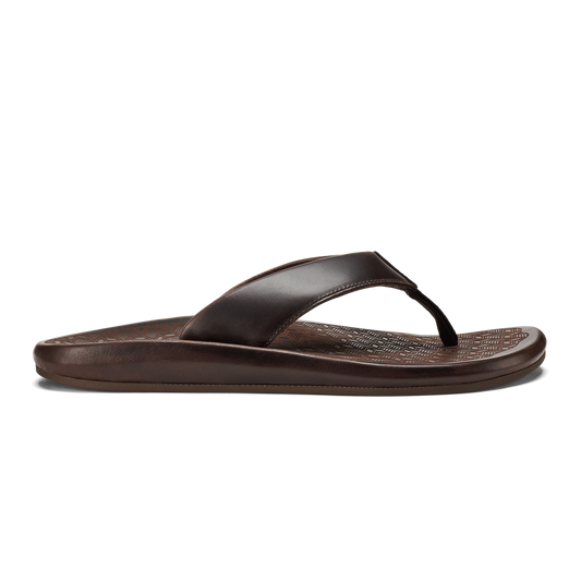 Men OluKai ‘Ilikai Men‘s Leather Beach Sandals - Dark Wood