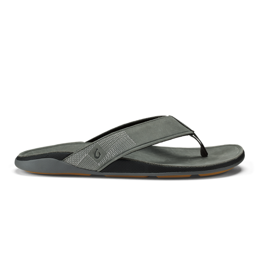 Men OluKai Tuahine Men's Waterproof Leather Beach Sandals - Rock