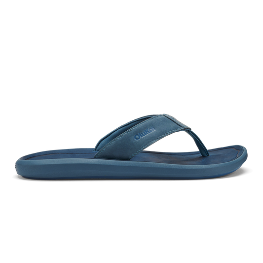 Men OluKai Pili Men’s Waterproof Leather Sandals - Blue Fog / Coastal Blue