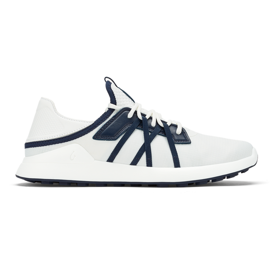 Men OluKai Manele Men’s Breathable Golf Shoes - Bright White / Mood Indigo