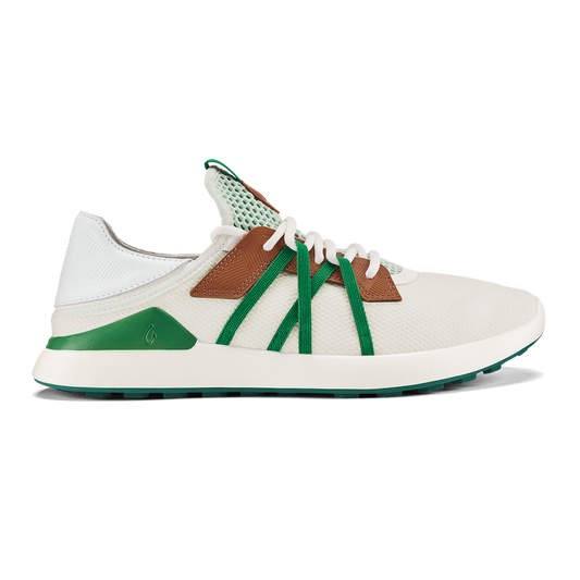 Men OluKai Manele Men’s Breathable Golf Shoes - White / Bamboo