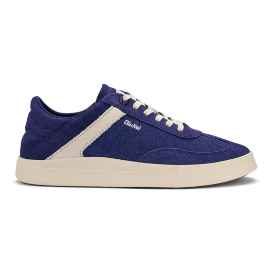 Women OluKai Hā‘upu Women’s Leather Sneakers - Navy / Off White