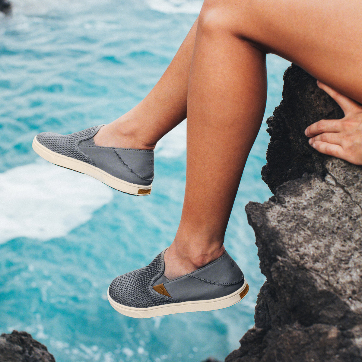 Women OluKai Pehuea Women's Breathable Slip-On Sneakers - Pavement