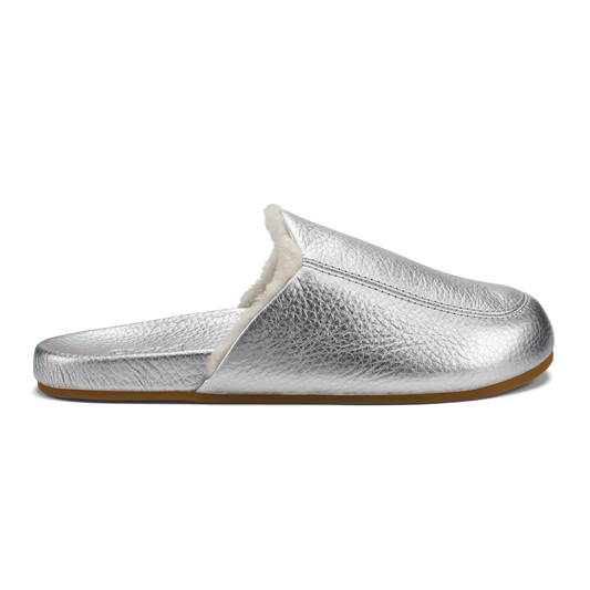Women OluKai Kōnea Women’s Leather Slipper Mules - Silver