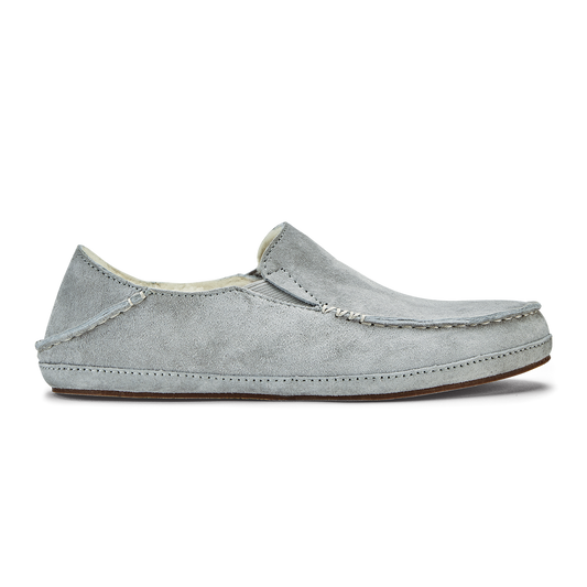 Women OluKai Nohea Women's Leather Slippers - Pale Grey