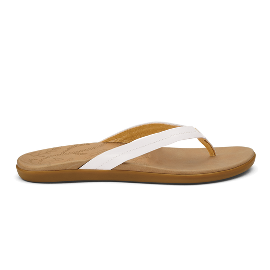 Women OluKai Honu Women’s Leather Sandals - Bright White / Golden Sand