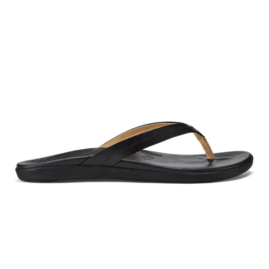 Women OluKai Honu Women’s Leather Beach Sandals - Black