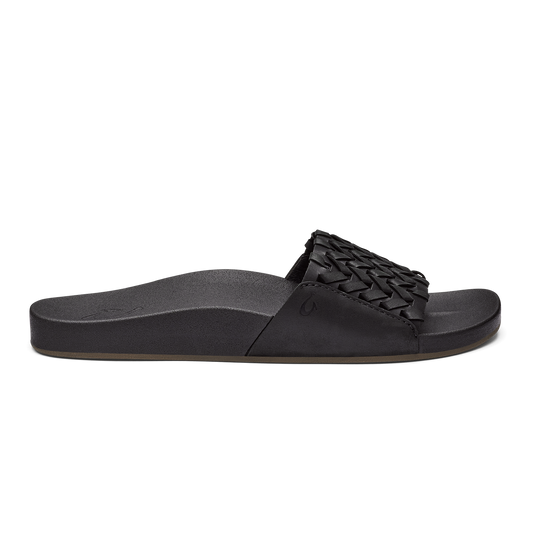 Women OluKai Kāmola Women’s Leather Slide Sandals - Black