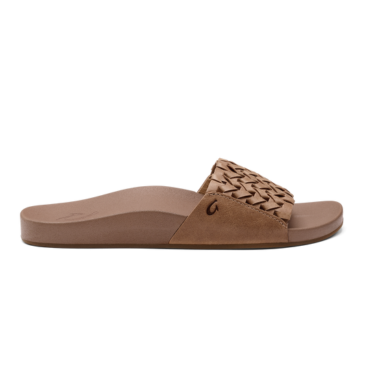 Women OluKai Kāmola Women’s Leather Slide Sandals - Tan