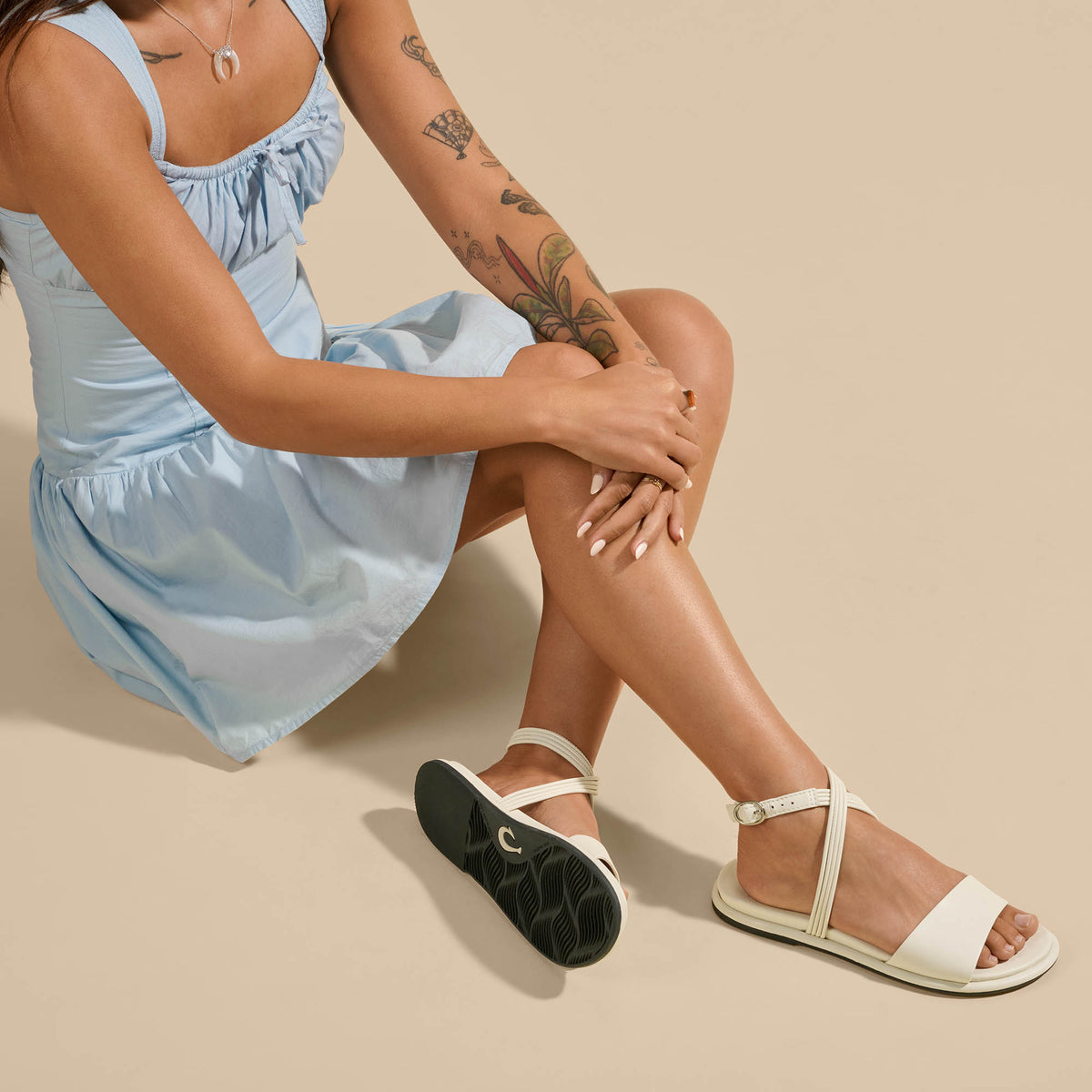 Women OluKai Tiare Wrap Women’s Leather Sandals - White Sand